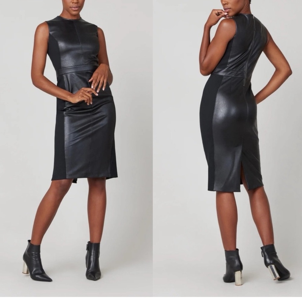 NWT Spanx faux Leather Combo Fitted Dress black medium - Picture 2 of 12